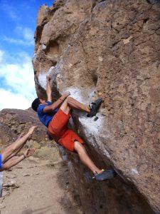  Ian Zatarian works a problem at the Happy Boulders near Bishop, California. Photo submitted by Ian Zatarian.
