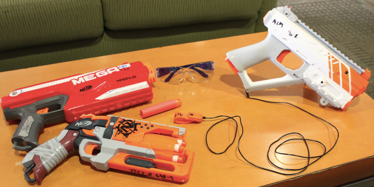 These Nerf blasters are used for the Live Action Society clubs activities at COCC. (Mason Meyners)