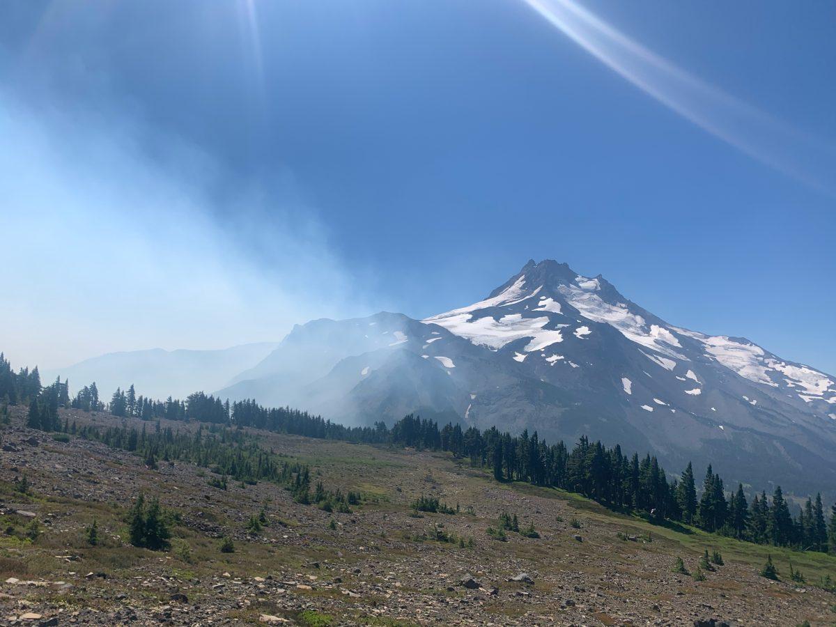 By Kimberly Lightley, Mt Jefferson with Lionshead Fire approaching 