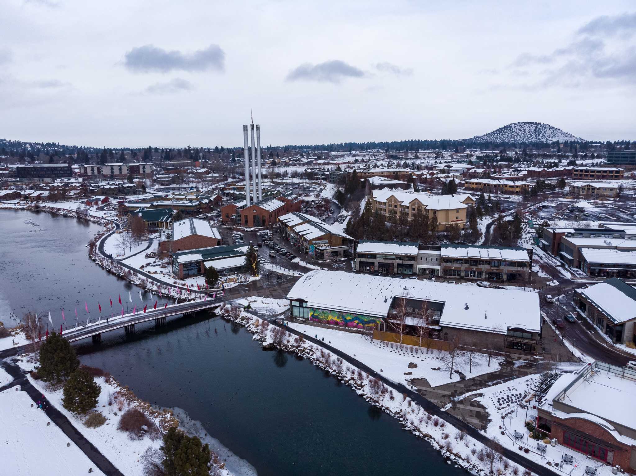 An aerial view of the Old Mill in Bend, Oregon - Photo Gallery