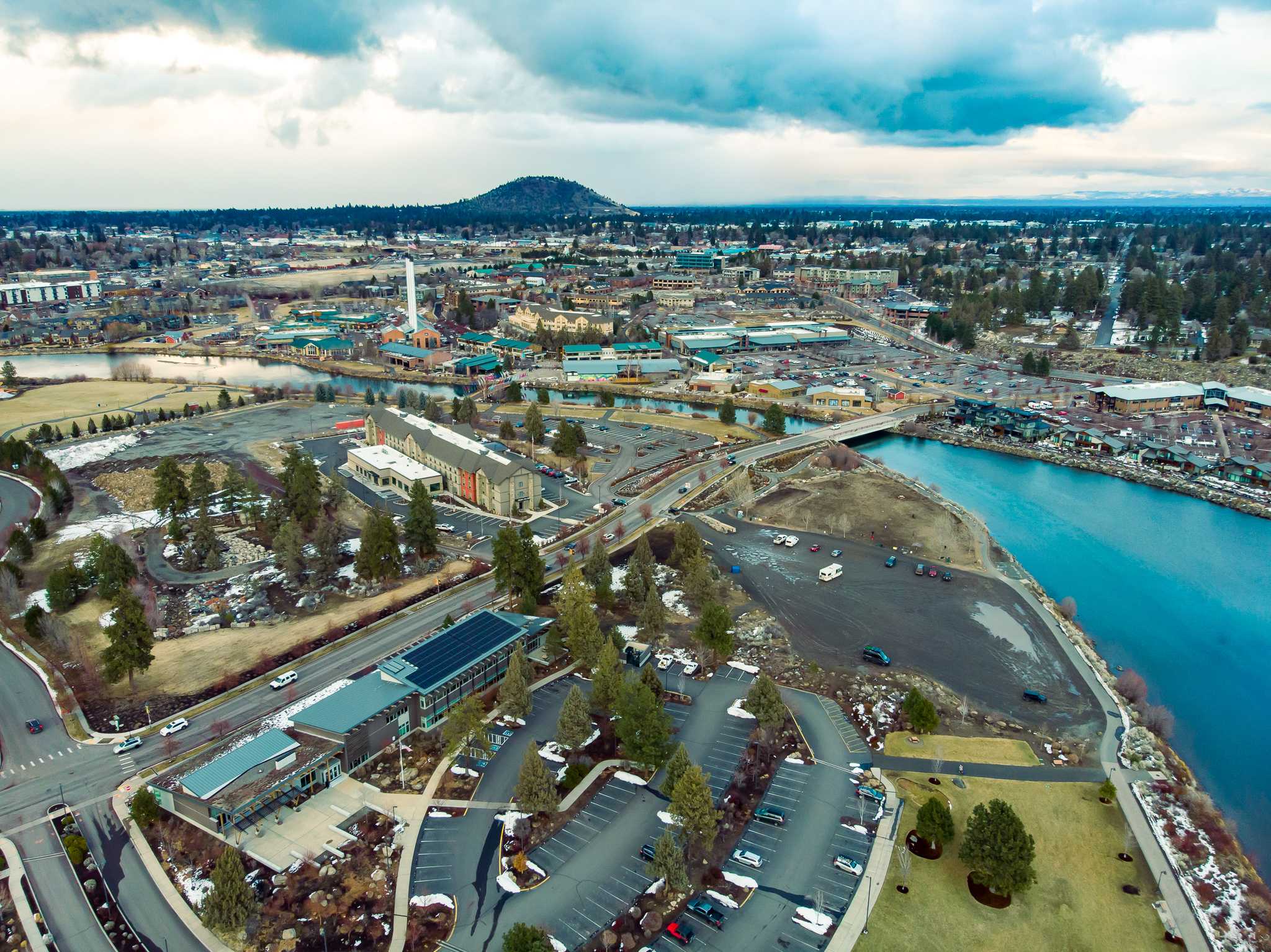 An aerial view of the Old Mill in Bend, Oregon - Photo Gallery