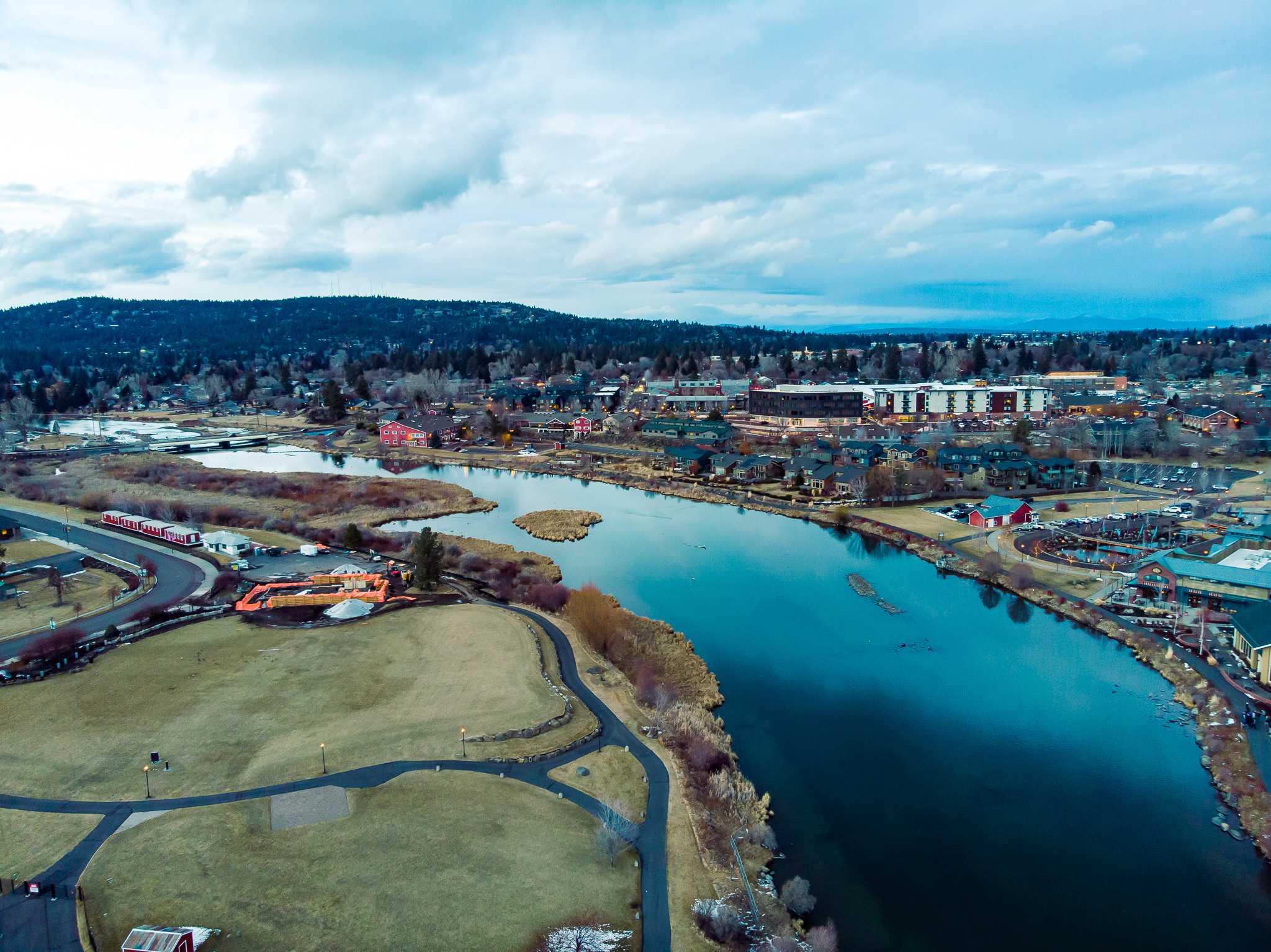 An aerial view of the Old Mill in Bend, Oregon - Photo Gallery