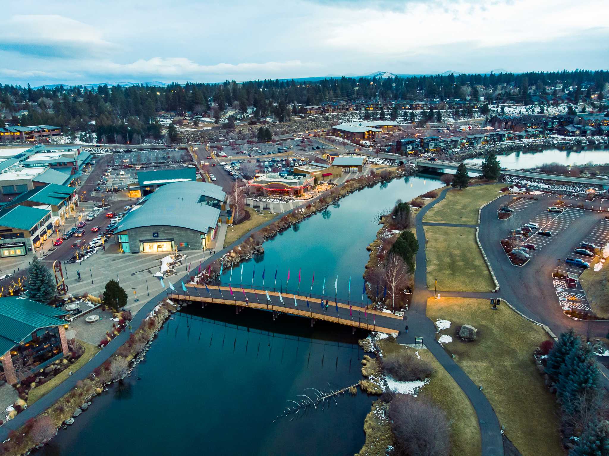 An aerial view of the Old Mill in Bend, Oregon - Photo Gallery