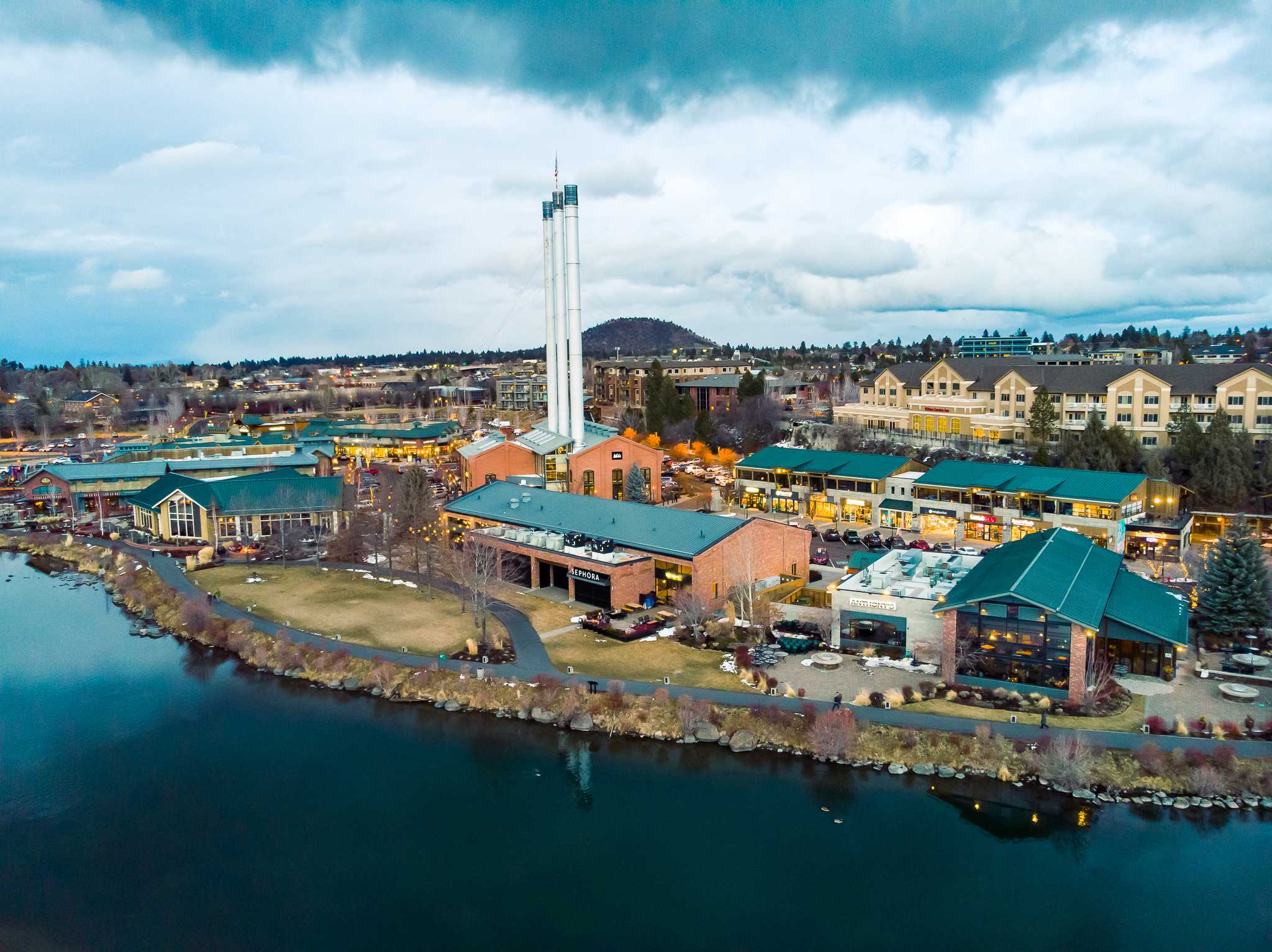 An aerial view of the Old Mill in Bend, Oregon - Photo Gallery