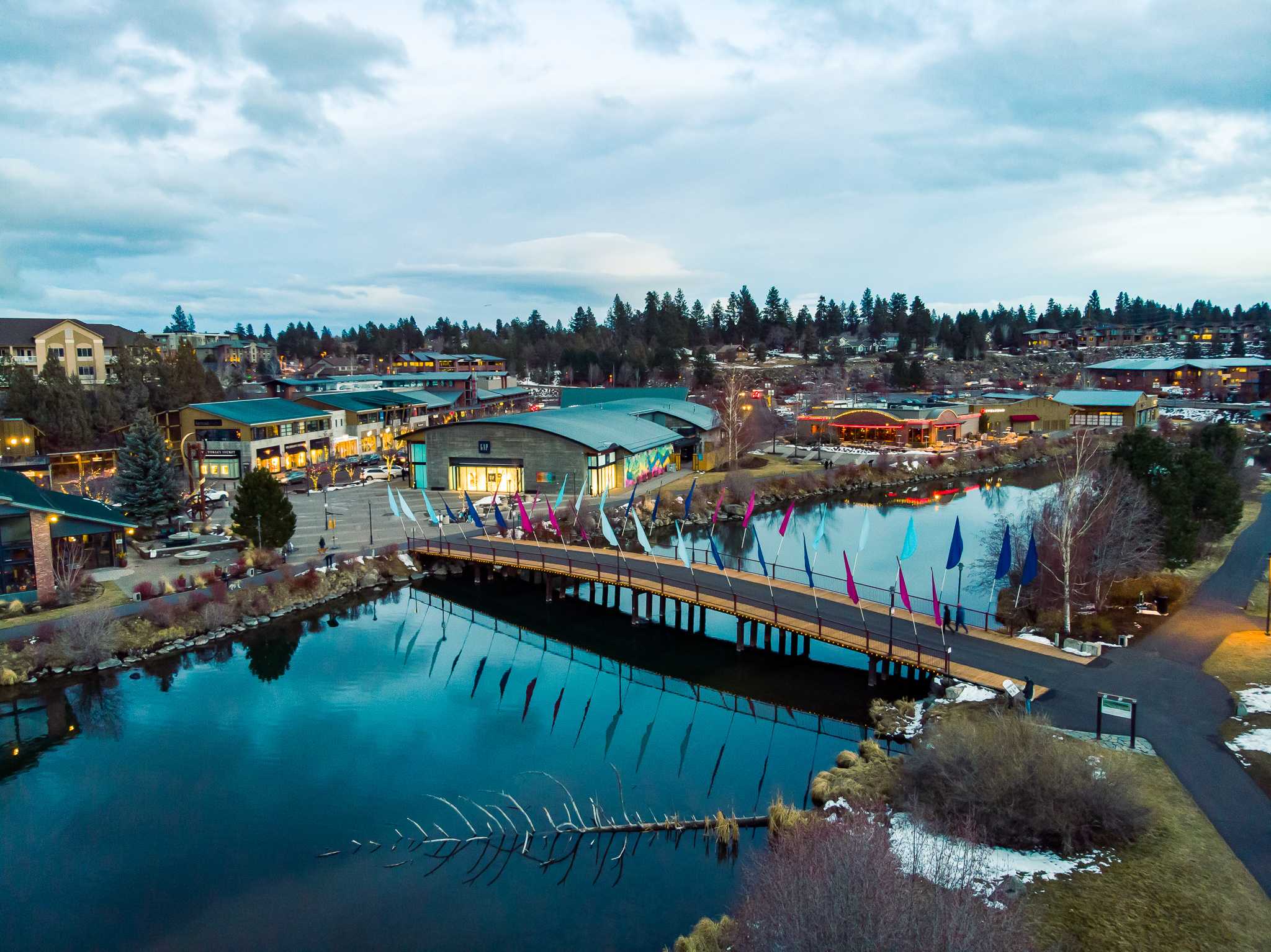 An aerial view of the Old Mill in Bend, Oregon - Photo Gallery