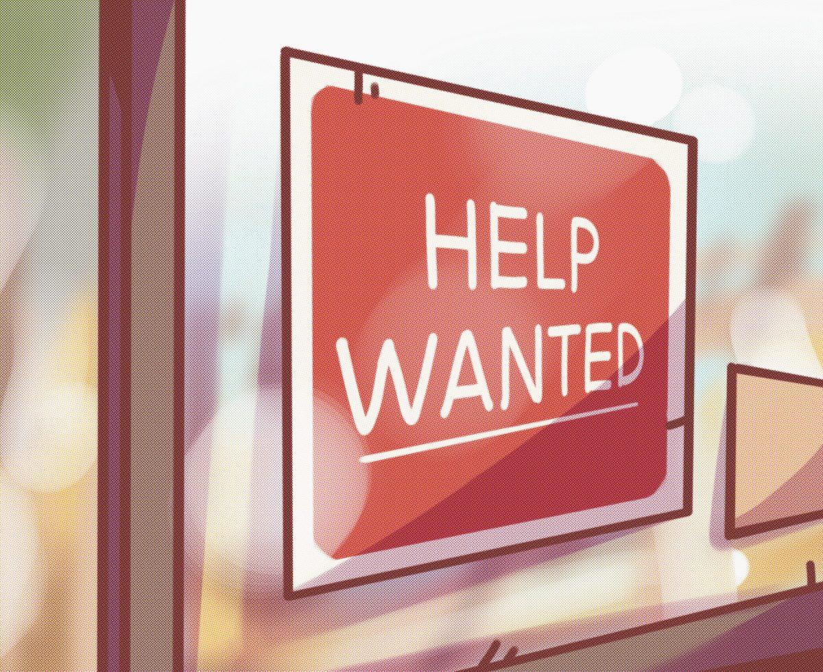 Drawing of a help wanted sign.