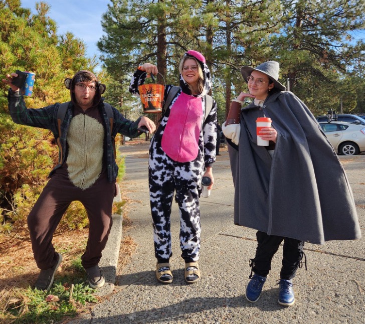 Students pose on their way to class in their costumes