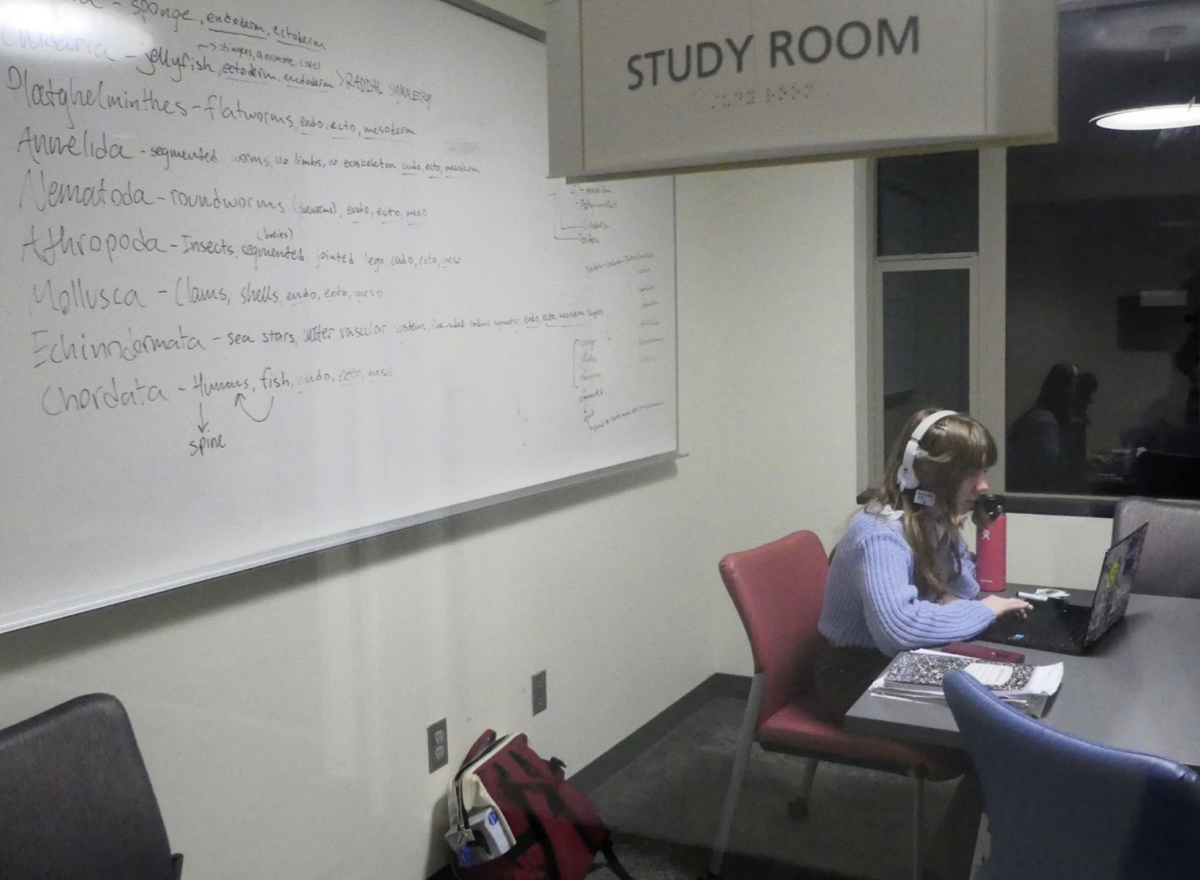Student Kyra Underwood taking advantage of one of Wickiup Hall’s study rooms.