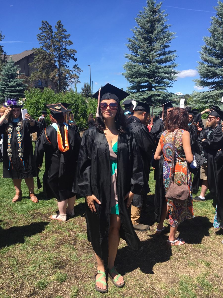Vanderburg at her graduation from OSU Cascades in 2017, celebrating the culmination of more than a decade of college coursework