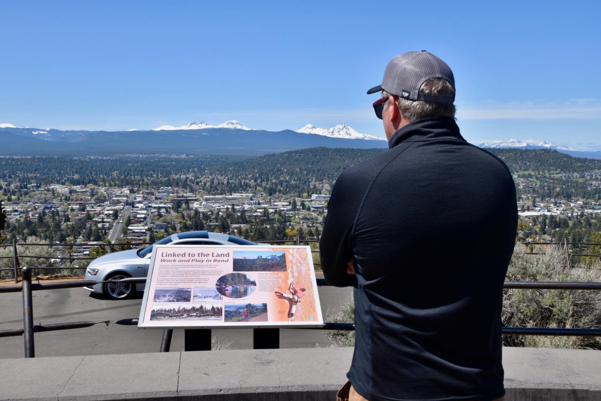The top of Pilot Butte, beautiful views of the Cascades can be seen from the top. Informational signs also give some insight into Central Oregon.