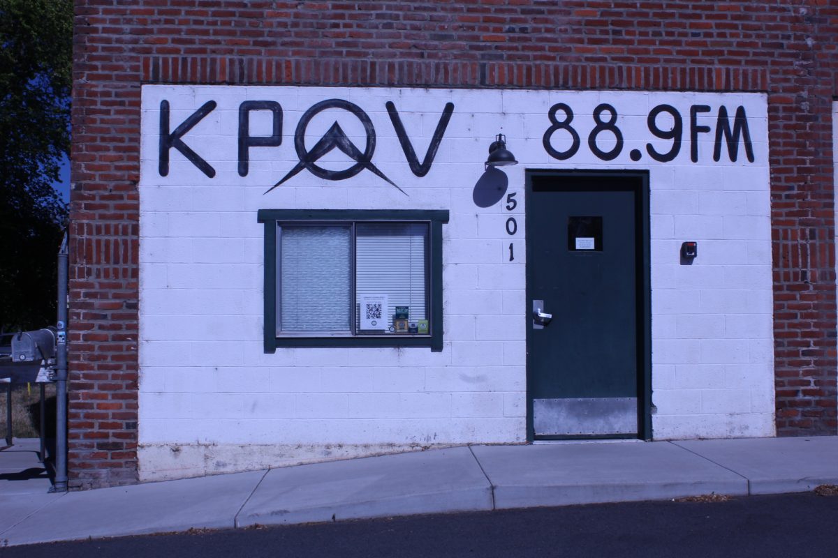 The station's building with the words "KPOV 88.9FM" on it.